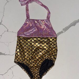 Miledily Newborn Baby Swimsuit Mermaid Pink Gold Shiny Glitter One Piece 6-12M